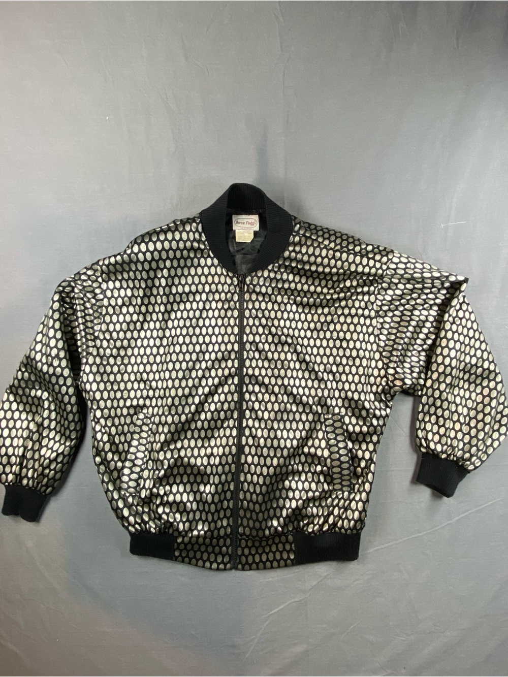 Vintage unisex metallic Black and Silver Patterned Bomber Jacket